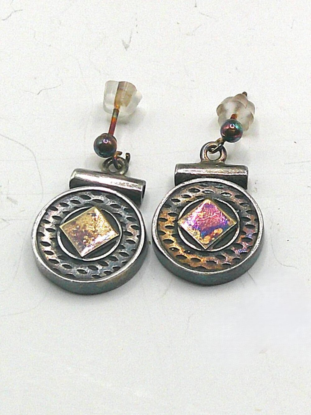 Vintage Multi Metal Disc Dangle Earrings